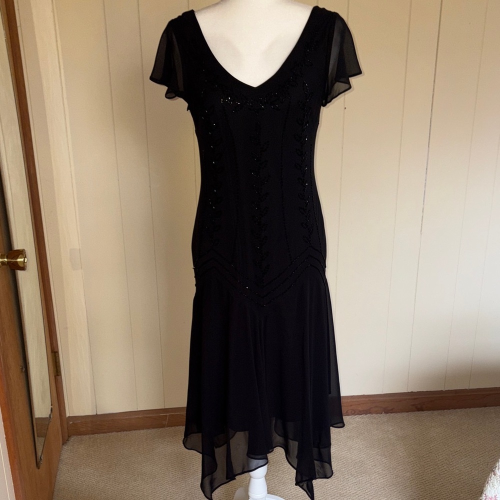 Chic Black Beaded High Low Dress
